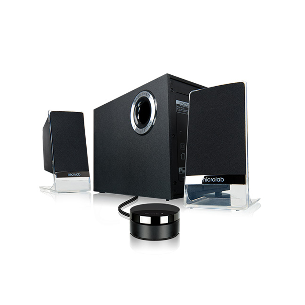 Picture of Microlab M-200BT Platinum 2.1 Multimedia Speaker- 2.1 Multimedia M-Series Speaker - Output power: 50 Watt (RMS) - Interfaces: Din Jack, Bluetooth, AUX, Wired Remote - Body: Transparent Satellites - Platinum 2.1 Multimedia Speaker