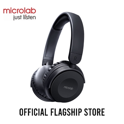 Picture of Microlab HB21 Bluetooth Headphone - Black/Pink -  Bluetooth V5.3 Stereo - 40mm Drivers with 108 dB Sensitivity - Built-in microphone - Features: Wireless Calls, Voice Prompts & FM Radio