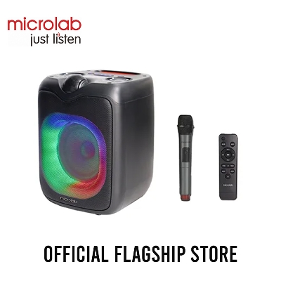 Picture of Microlab PT601W Portable Wireless Bluetooth Party Speaker - Portable Multimedia Wireless Bluetooth Party Speaker - Output Power: 80W @Peak Power - Input: Bluetooth, TWS, Aux, USB, TF Card, Remote, Mic*2 - 1 Wireless Microphone with 5 hours (@60% volume)