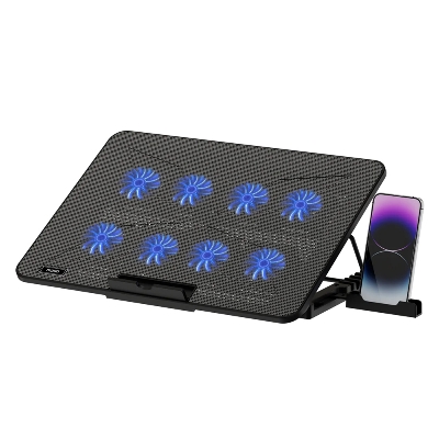 Picture of Rapoo CF300 High Efficiency Laptop Cooling Pad - High-efficiency cooling with 8 high-speed fans to prevent overheating and maintain stable performance - Ergonomic 7-level height adjustment for comfortable viewing and typing - Built-in phone stand