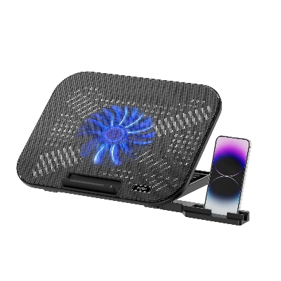 Picture of Rapoo CF100 High Efficiency Laptop Cooling Pad - High-efficiency cooling with a 130mm silent fan to prevent laptop overheating - Ergonomic 6-level height adjustment for comfortable viewing and typing- Built-in phone stand for convenient multi-device use