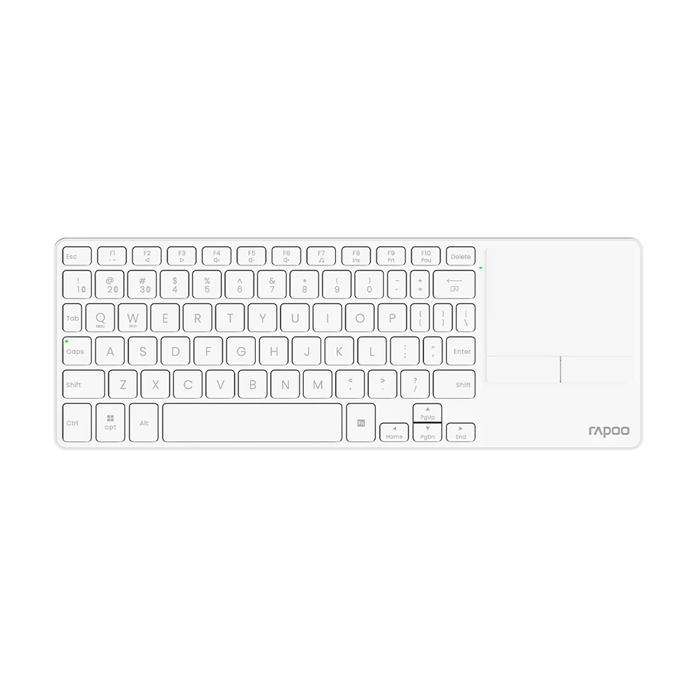 Picture of Rapoo E900T Portable Wireless Keyboard with Touchpad - Black/White  - Tri-mode wireless (Bluetooth 5.0/4.0 + 2.4GHz) for wide device compatibility - Ultra-thin (0.15in) and portable design - Touchpad with multi-gesture support for Windows/Mac