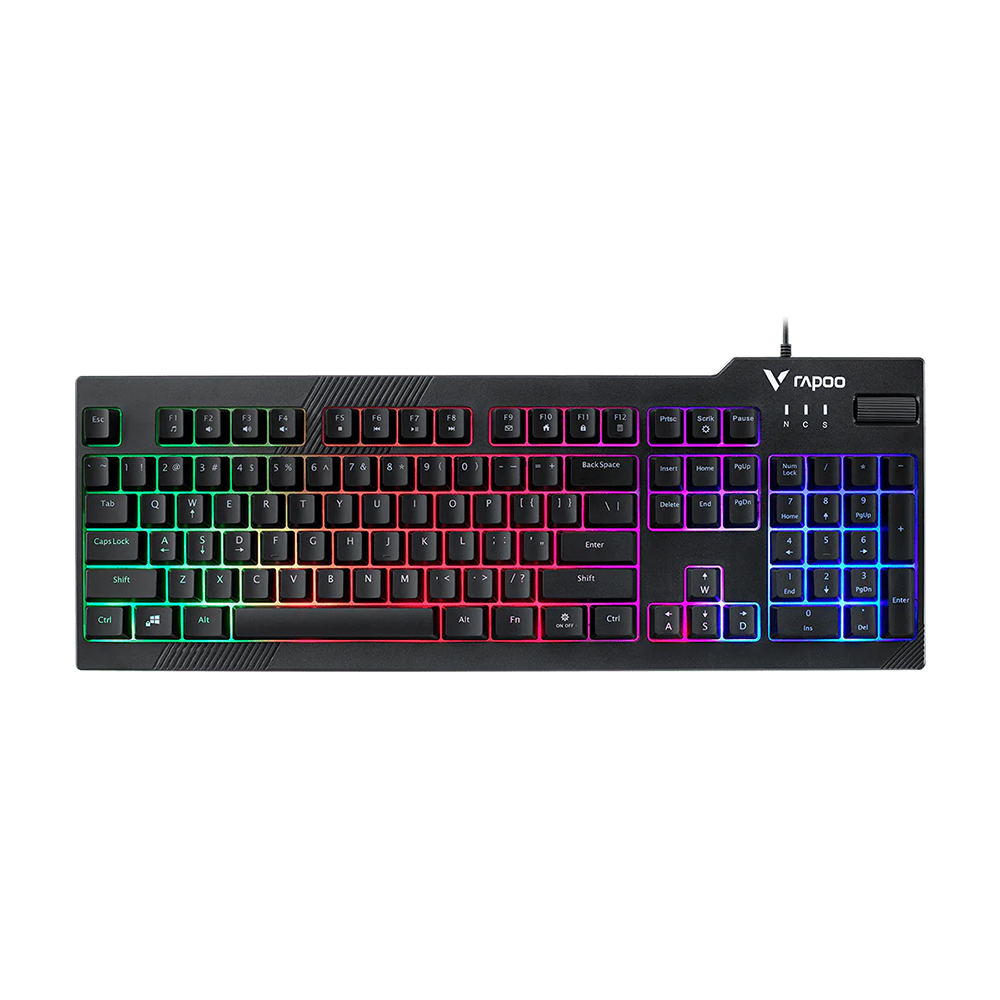 Picture of Rapoo V50S Backlit Mechanical Gaming Keyboard - Black - 19-key conflict-free design for smooth and accurate gaming inputs - Switchable arrow key positions and option to toggle between WASD and arrow keys - Dedicated volume control wheel and Fn multimedia
