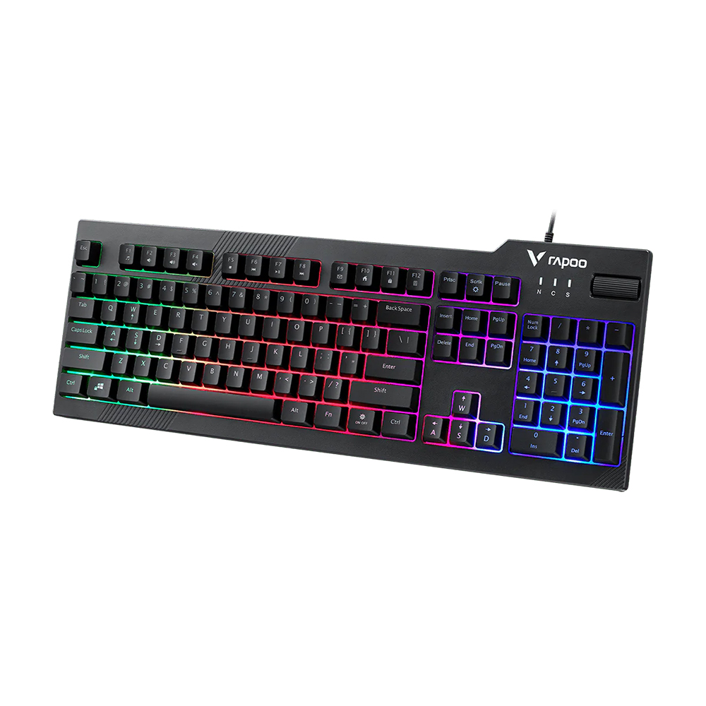 Picture of Rapoo V50S Backlit Mechanical Gaming Keyboard - Black - 19-key conflict-free design for smooth and accurate gaming inputs - Switchable arrow key positions and option to toggle between WASD and arrow keys - Dedicated volume control wheel and Fn multimedia