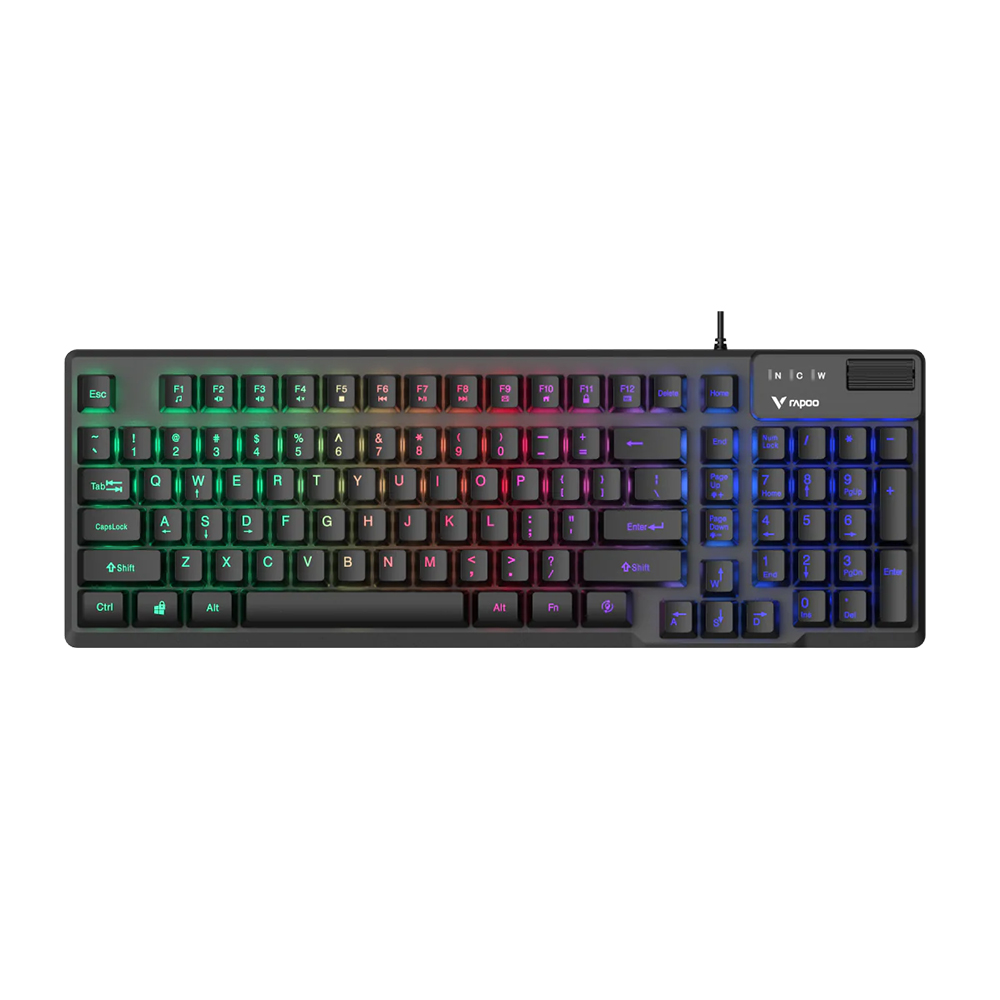 Picture of Rapoo V50S-98 Backlit Gaming Keyboard -  19-key conflict-free design for smooth gaming - Switchable arrow keys and WASD for flexible control - Dedicated volume wheel and Fn multimedia hotkeys - Spill-resistant with adjustable backlight and Windows lock