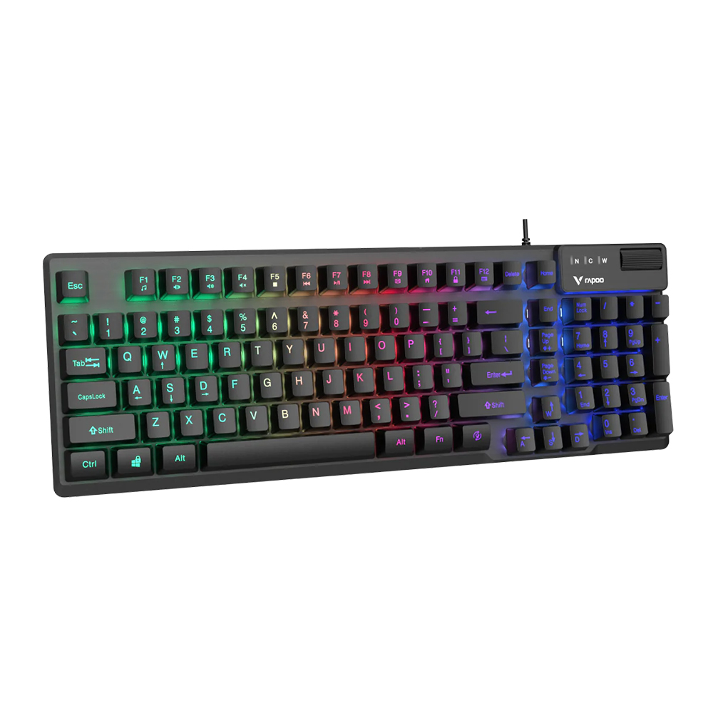 Picture of Rapoo V50S-98 Backlit Gaming Keyboard -  19-key conflict-free design for smooth gaming - Switchable arrow keys and WASD for flexible control - Dedicated volume wheel and Fn multimedia hotkeys - Spill-resistant with adjustable backlight and Windows lock