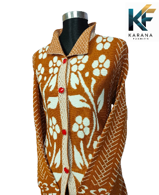 Picture of Premium Floral High-Neck long cardigan Button-Down Knit Sweater For ladies