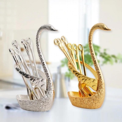 Picture of Swan Spoon Set / Showpiece Spoon Set with Swan Stand