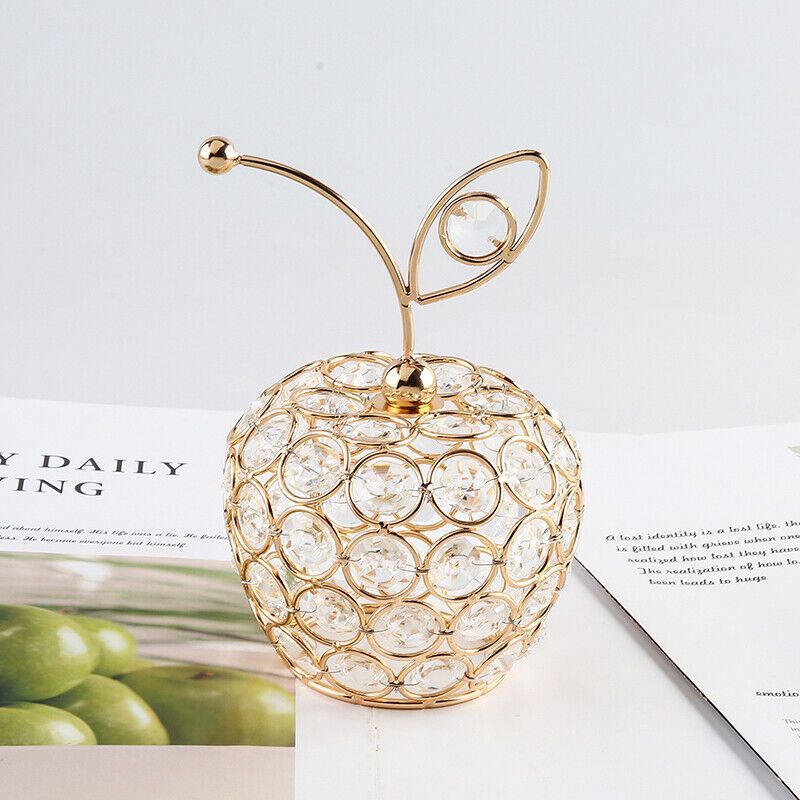 Picture of Crystal Apple Figurines Glass Fruit Decor Collectible Fruit Figurine Paperweight Livingroom Centerpiece Glass Art Craft for Home Decoration Golden