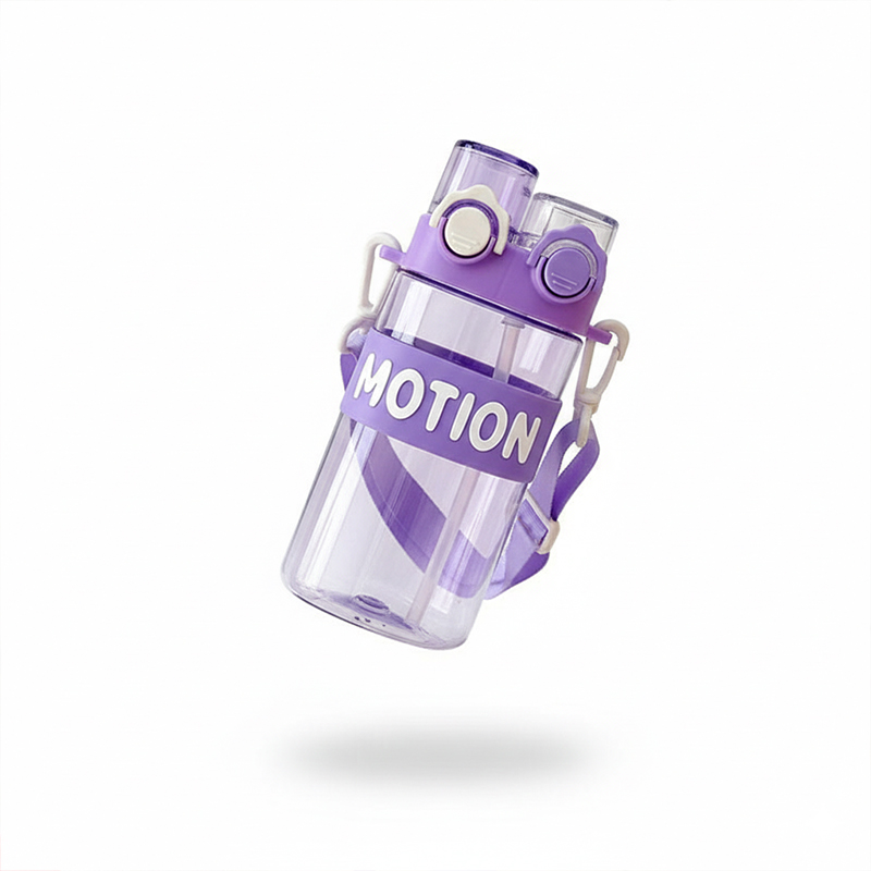 Picture of 550ml Plastic Water Bottle Double Drinking Mouth Large Portable Travel Bottle Square Lovely Student Water Kettle Drinkare