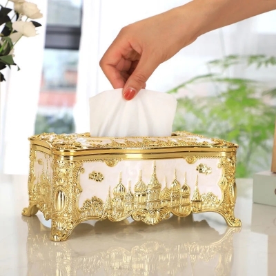 Picture of Rectangular Table Top Tissue Box, Architectural Sculpture Napkin Box，Decorative Paper Box， for Kitchen Dining Room, Bathroom, Desk