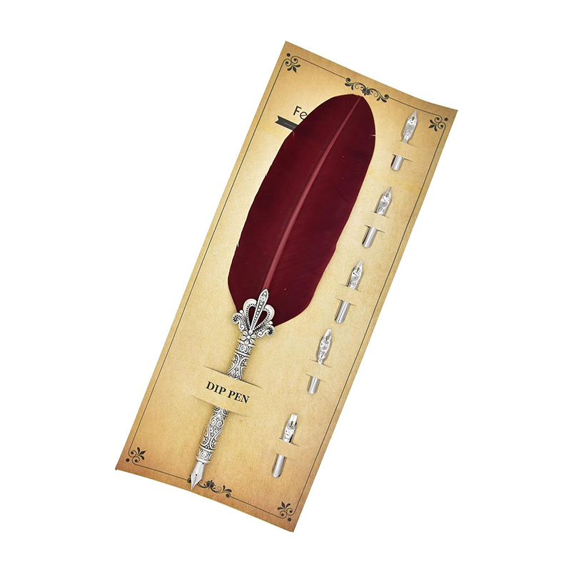 Picture of Beautiful Vintage Calligraphy Pen With 5 Nibs || Quill Dip Fountain Pen For Writing, Gift, Drawing || Antique Feather Calligraphy Pen Set (Pack Of 1)