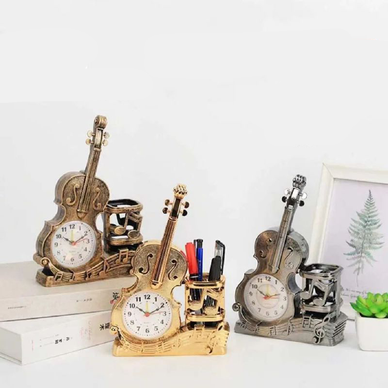 Picture of Cute Guitar Violin Alarm Clock Jam Bell Cute Retro Vintage Classic TV Cabinet Study Table Desk Decoration Ornament Valentine Christmas Birthday Girl Kids Present Gift Sourvenir Study Table Decoration Almari Gift