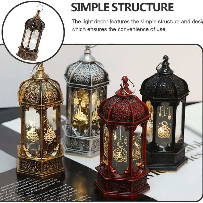 Picture of Eid Mubarak LED Warm Retro Night Light Portable Metal Portable Lantern Home Table Wall Lighting Ramadan Party Decoration