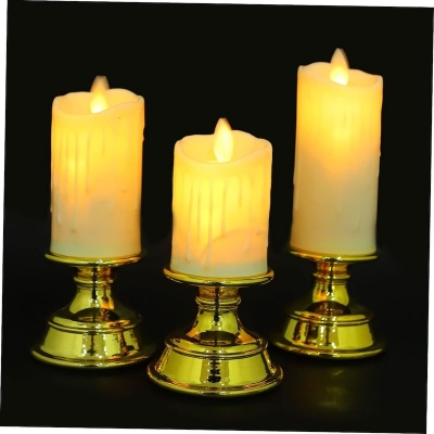 Picture of Flameless Led Candles - Set Of 3 Candle Light Taper Candle Holder Electric Candlesticks Battery Operated Candles Flame Eid Ramadan candes light