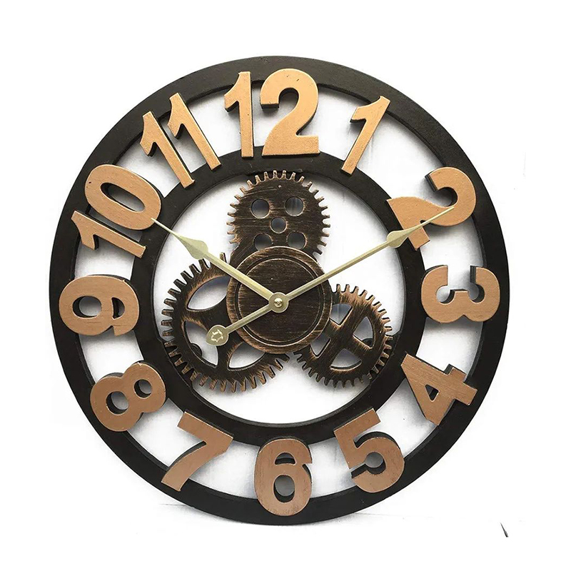 Picture of Retro Wall-Mounted Gear Wall Clock Round Roman Numerals Non Ticking Wall Clock Living Room Large Decorative for Bar Cafe Restaurant EtcB-60cm(24inch)