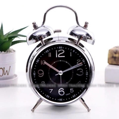 Picture of Metal Twin Bell Alarm Clock, Retro Vintage Desk Table Bedside Silent Analog Quartz Alarm Clock For Heavy Sleepers Kids Home Bedrooms Travel School Battery Operated With Light - Clock