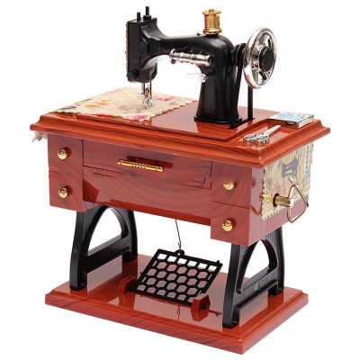 Picture of Vintage Treadle Sewing Machine Music Box Mini Sartorius Model Personality Birthday Gift Home Decor Clockwork Style Musical Toy