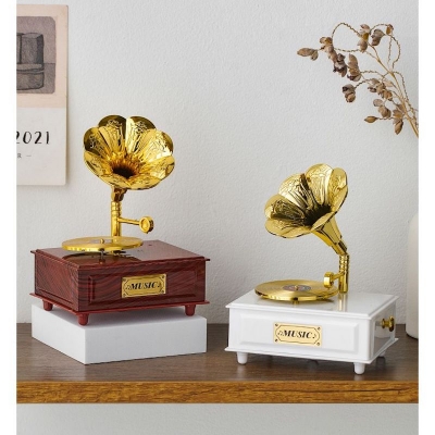 Picture of Vintage Phonograph Ornaments Classic Home Decor Music Box Interior Sculptures & Figurines Classical Living Room Decoration Gift