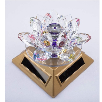 Picture of Transparent Rotating Solar Crystal Lotus Flower for Positive Energy Good Luck Gifting Home Décor Diwali (Medium)