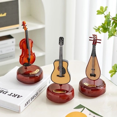 Picture of Rotating Music Box Musical Instrument Crafts Miniature Cello Violin Model Creative Mini Box Base No Battery Required - For