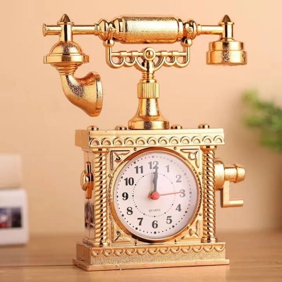 Picture of Classic Telephone Alarm Clock Jam Loceng Penggera Telefon Klasik Table Vintage Retro Nordic Antique Home Living Hall Gold Decoration Decor Birthday Christmas Gift Present Souvenir Hadiah Hiasan Antik Ruang Tamu Warna Emas