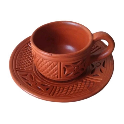 Picture of Clay Tea Cup with Tray. Handmade. Organic