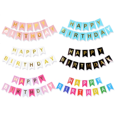 Picture of Happy Birthday Banner Set – 1 Set Letter Flag Decoration with Confetti Balloons – Rose Gold / Blue Theme Party Decor