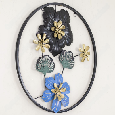 Picture of Metal Wall Decor – Elegant Leaf & Flower Design in Golden, Green, Blue & Black Colors – Home & Living Room Decoration