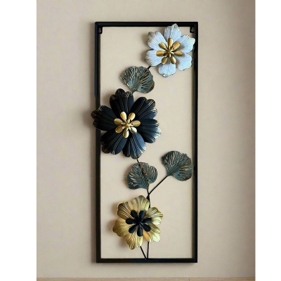 Picture of Luxury Metal Wall Decor – Leaf & Flower Design in Gold, Green, Blue & Black – Premium Home Wall Art Decoration