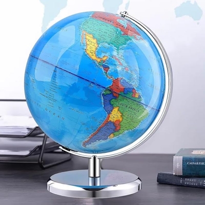 Picture of 14.2cm Rotating World Globe for Kids & Adults – Stainless Steel Stand, Clear Map for Geography Learning & Home Office Decoration