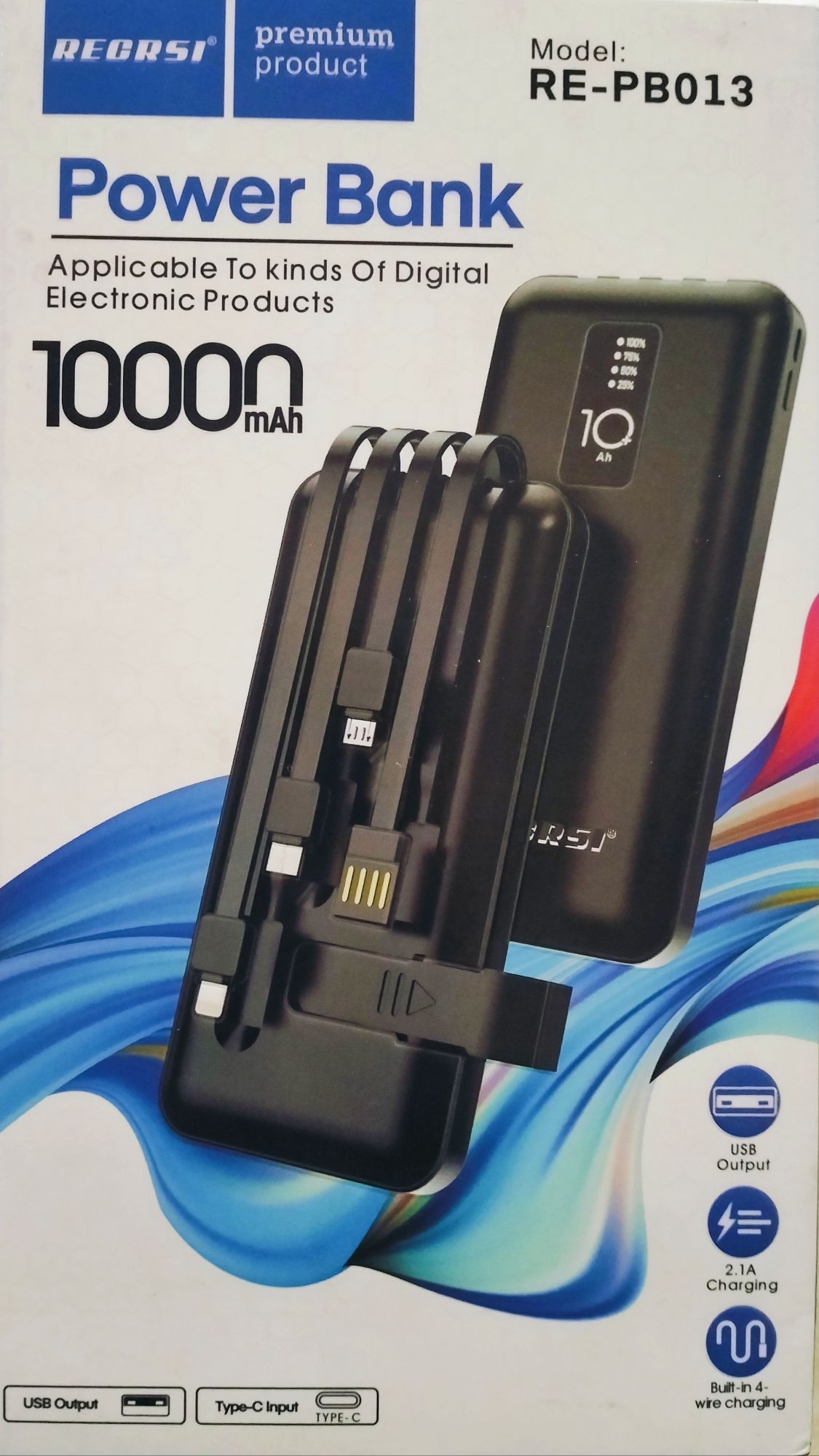 Picture of Built in 4 Wire Charging Power Bank 10000mAh