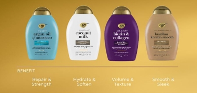 Picture of UK product Hair care Ogx nourishing + coconut milk, biotin and collagen, And argan oil shampoo used for male/ female - 385 ml