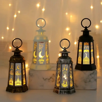 Picture of Unique Trapezoidal Ramadan Decoration Table Lamp - LED Electronic Candle Lantern with Six-Sided Carved Hollow Design - Festival Home Decor, Atmosphere Lighting, Ornament Props for Ramadan and Home Celebration