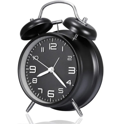 Picture of 4 Inch Twin Bell Loud Alarm Clock Metal Frame 3D Dial with Backlight Battery Operate Desk Table Alarm Clock For Home and Office