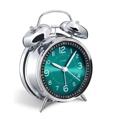 Picture of MKYOKO Loud Alarm Clock with Backlight Battery Operated Classic Retro Metal Twin Bell Travel Small Alarm Clocks for Kids Adults and Heavy Sleepers, Super Loud Alarm Clock for Heavy Sleepers,4 inches Twin Bell Alarm Clock with Backlight,Battery Operated,Si