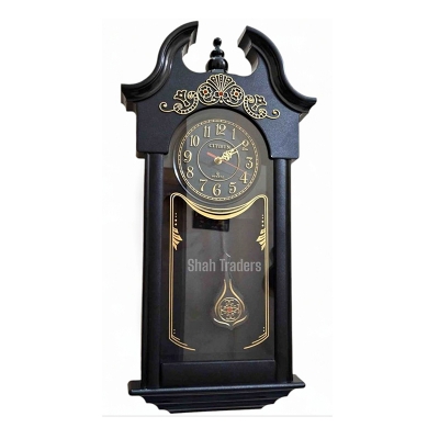 Picture of Pendulum Wall Clocks Antique Plastic Grandfather Wall Clock With Swinging Pendulum, Battery Operated Home Decor For Living Room-Brown