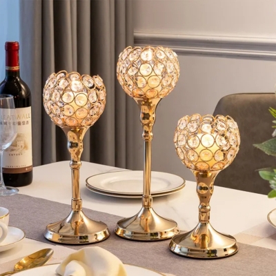 Picture of European Metal Candle Holder Glass Handicraft Golden Candlesticks Modern Home Decor