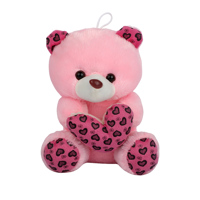 Picture of Cute Pink Teddy Bear Stuffed Toy with Pink & Golden Heart
