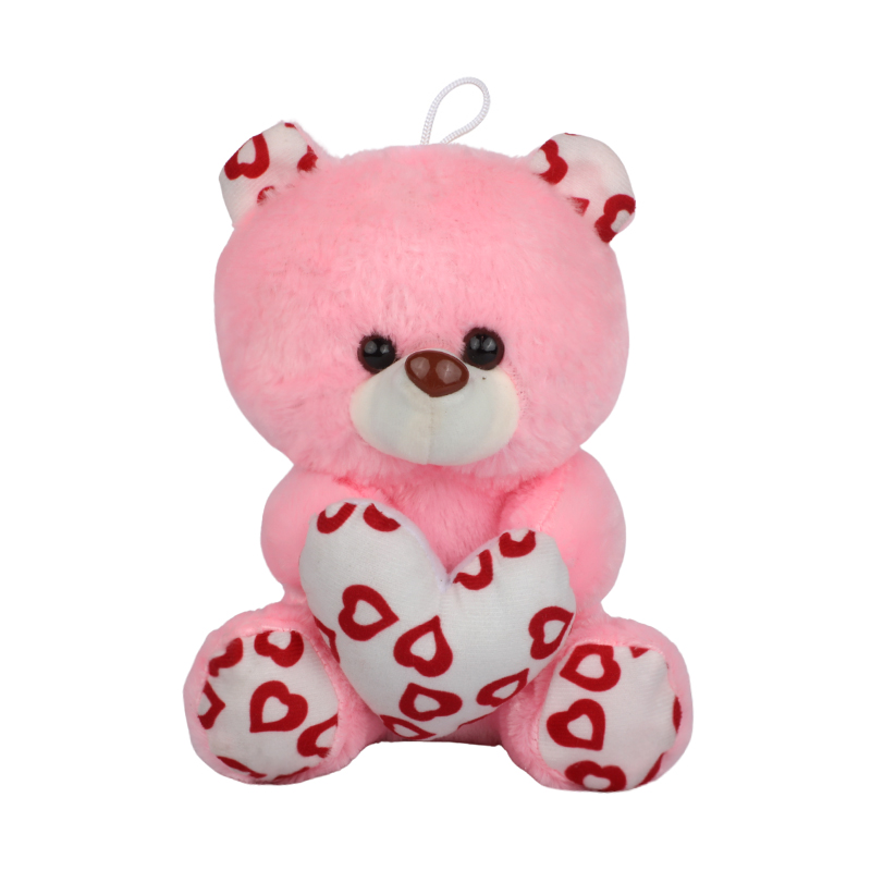 Picture of Cute Pink Teddy Bear Stuffed Toy with Pink & Golden Heart