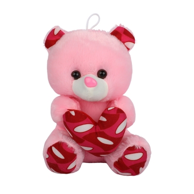 Picture of Cute Pink Teddy Bear Stuffed Toy with Pink & Golden Heart
