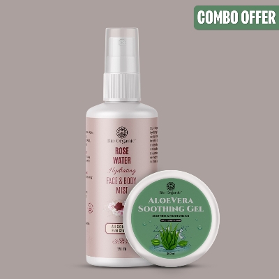 Picture of Bio Organic Rose Water 120ml and Aloe Vera Soothing gel 300ml Combo
