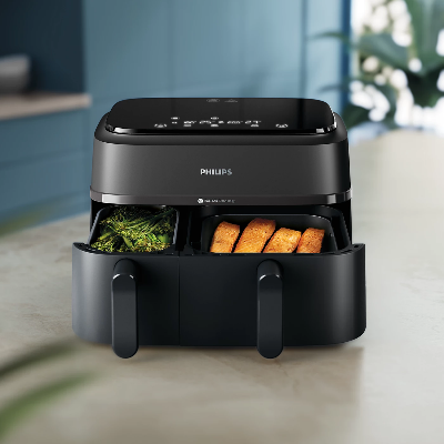 Picture of "Philips Airfryer NA350/00 – Dual Drawer, 9.5 Qt (9L) Capacity *Special Feature Programmable, *Temperature Control,* Timer Product Dimensions *15""D x 17.4""W x 12.3""H*Capacity 9 Liters *Material Plastic"