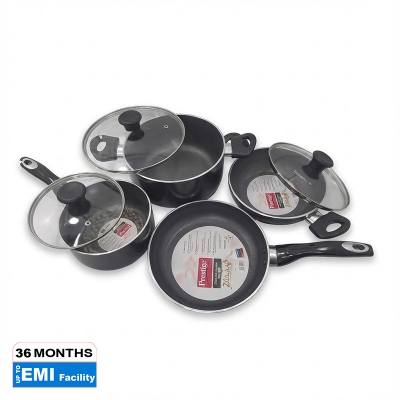 Picture of Prestige Omega Granite (Set of 12 Pieces with Casserole , korai, fry pan, milk pan ) Induction Bottom Cookware Set (Aluminium, 12- Piece)