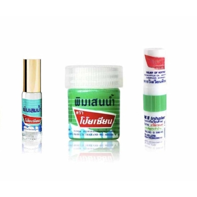 Picture of Gold mints Sian Poy inhaaalar + rolls 8g + 5cc bottle pack of 3 - Gift Pack - Thailand ProductPain relief balm | Oil for elder women | Men Pain relief balm for adult | Pain relief oil for women | Mens | Pain relief balm for girls | boys - Imported Product