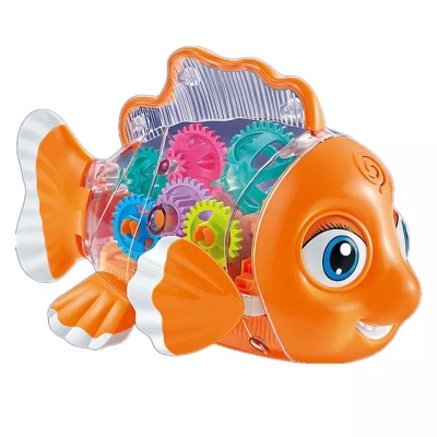 Picture of Transparent Gear Fish Toy, Baby Lights Music Light Fish Toy, Newborn Musical Early Educational Toy, Ideal Fish Toy for Floor Play