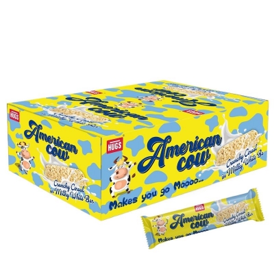 Picture of Hugs American Cow White Chocolate Cereal Bar | Oat Chocolate Milky White Bars Box (30 pcs)