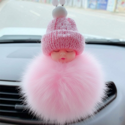 Picture of Cute Cartoon Sleeping Baby Doll Key chains Fur Ball Plush Fluffy Key Chain For Women Men Bag Pendant Car Key Holder Toys For Children Gift