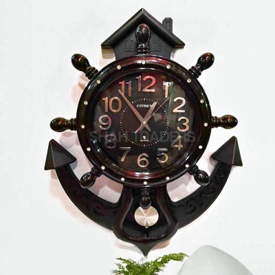 Picture of Wall Clock Pendulum Brown Decorative Carved Rustic