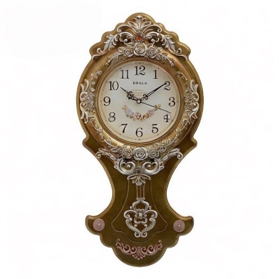 Picture of Vintage Metal Wall Clock Pendulum Brown Decorative Carved Rustic